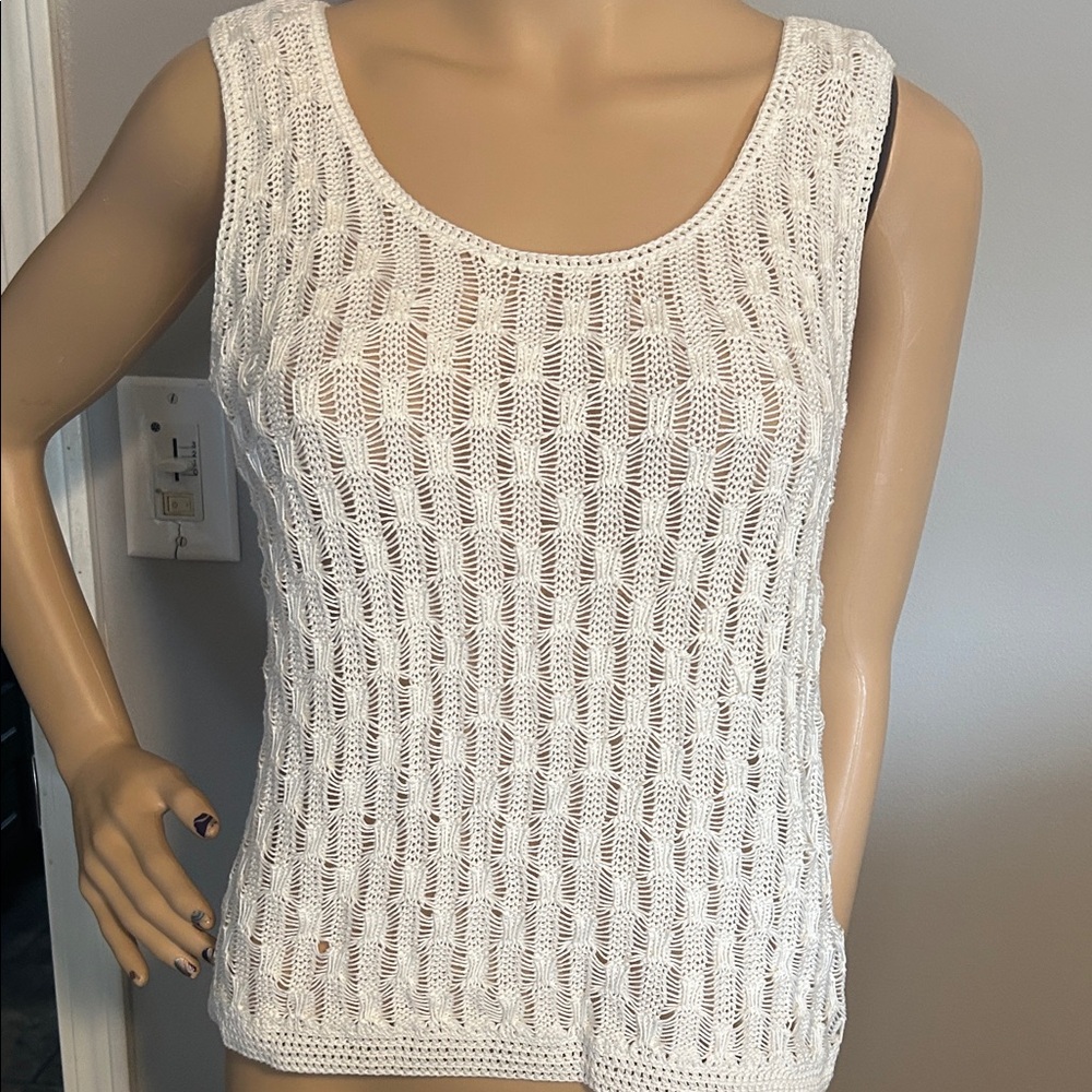 Lauren Ralph Lauren White Crochet Knit Sleeveless Tank NWT